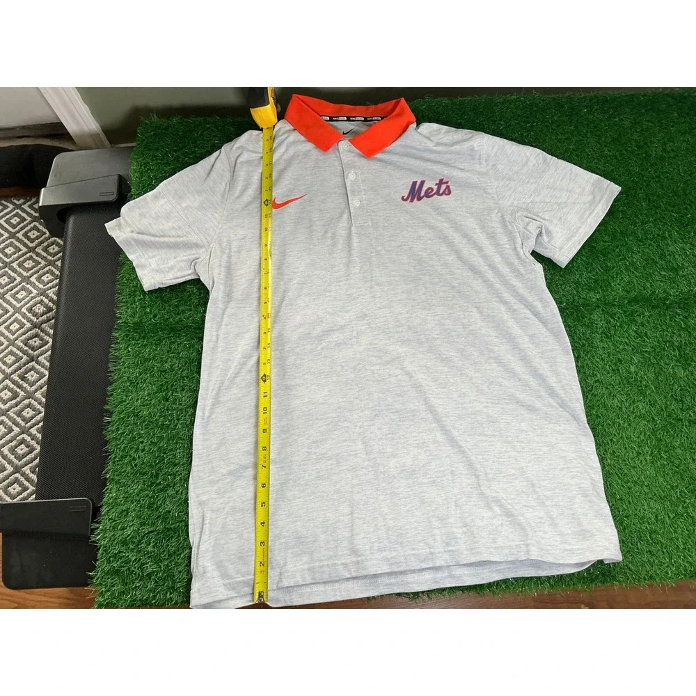 Nike BSBL New York Mets Polo Shirt Mens XL Grey Orange MLB Baseball Swoosh